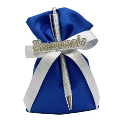 Bomboniera compleanno penna argento sacco blu nome